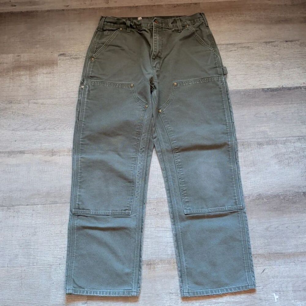 Vintage Carhartt Double Front Work Pants Mens 34x30 gray Canvas Made in USA Euc